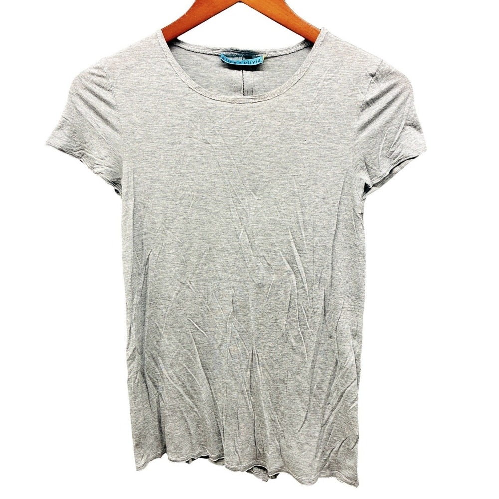 Alice + Olivia Short Sleeve Crewneck T Shirt Womens XS Gray Casual Minimalist